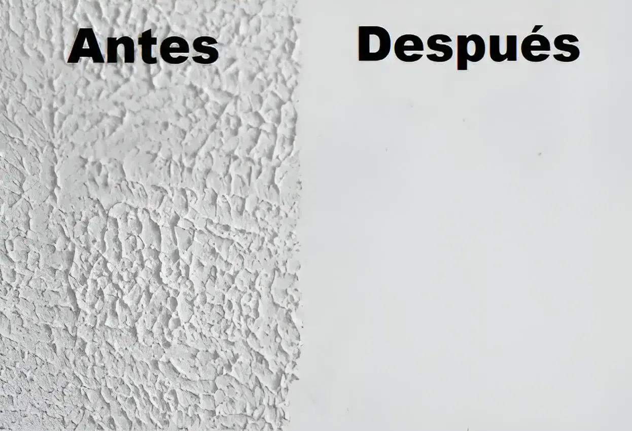 Antes y después de quitar gotelé en pared, trabajo de Los Pintores Huelva
